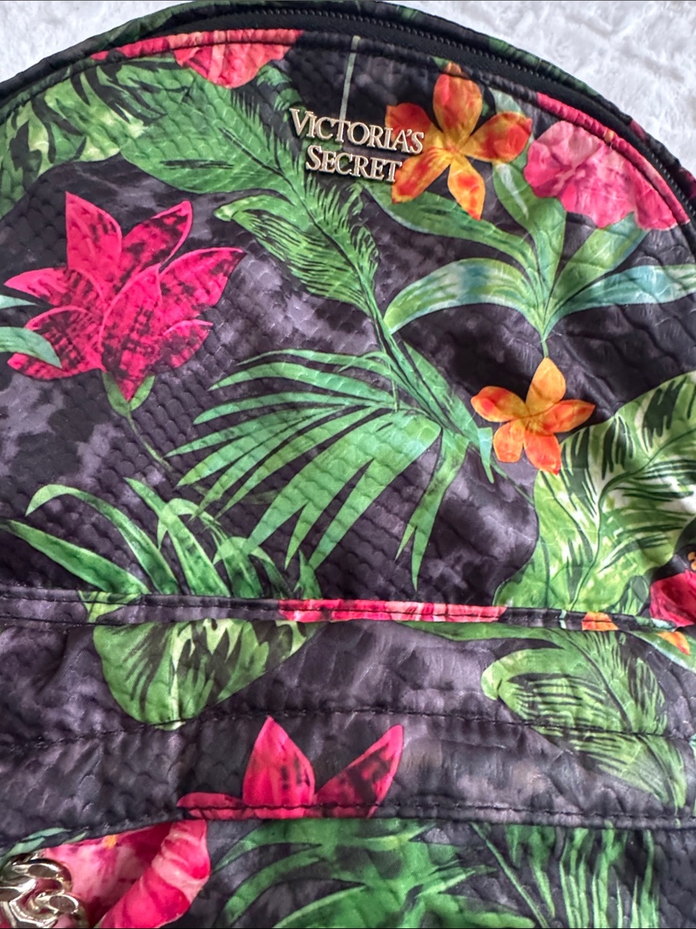 Victoria's Secret Black Tropical Floral Mini Backpack with Gold Chain - Picture 2 of 5